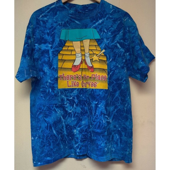 Wizard Of Oz Shirt Mens Large Blue Tie dye Theres No Place Like Curves Movie - Picture 4 of 10